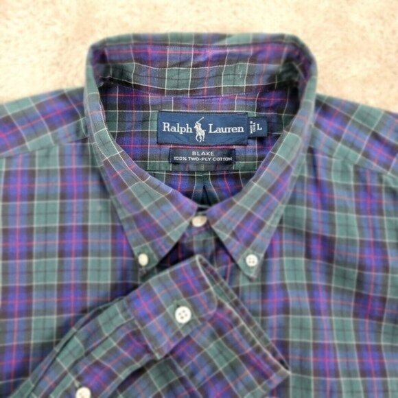 Ralph Lauren Dress Shirt Blake 100% Two-Ply Cotton Long Sleeve Men's Sz L Oxford - Picture 1 of 10